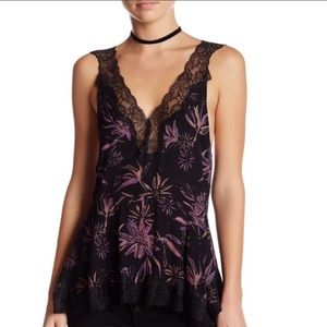 Free People Black and Purple Floral Lace Tank Top